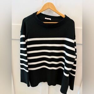 Women’s Kirundo Black and White Striped Sweater High Low Size XL